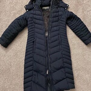 Eddie Bauer Women's Long Navy Quilted Puffer Coat with Hood